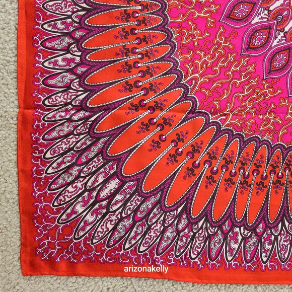 Hand Rolled Silk Scarf Red Pink Kaleidoscope Design - Picture 5 of 8